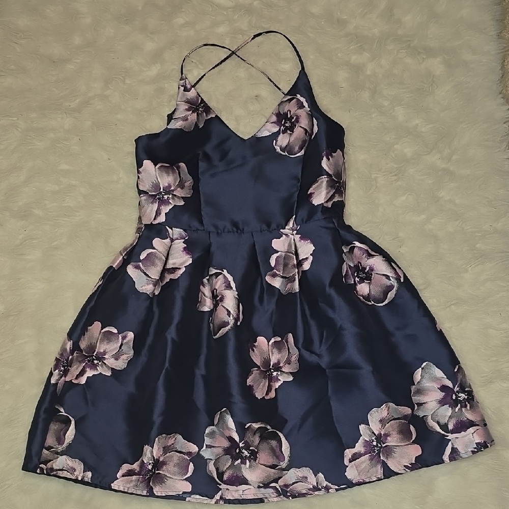 Crystal Doll Navy and Pink Floral Dress